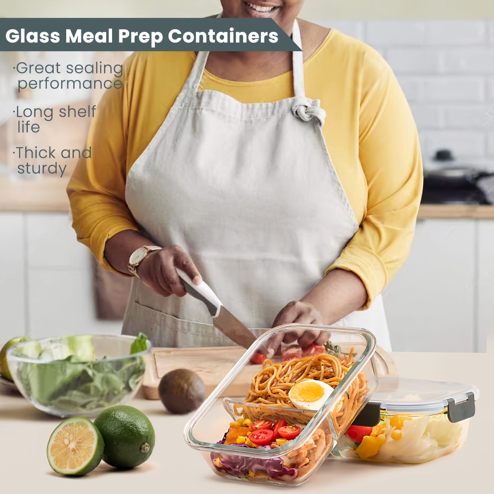 [5pcs Glass Meal Boxes] 5pcs Glass Meal Boxes with Upgraded Snap Lock Lids | 36oz Glass Food Storage Containers 2-Compartment Set, Sealed and Leak-Proof | Microwave, Oven, Refrigerator Safe 36oz