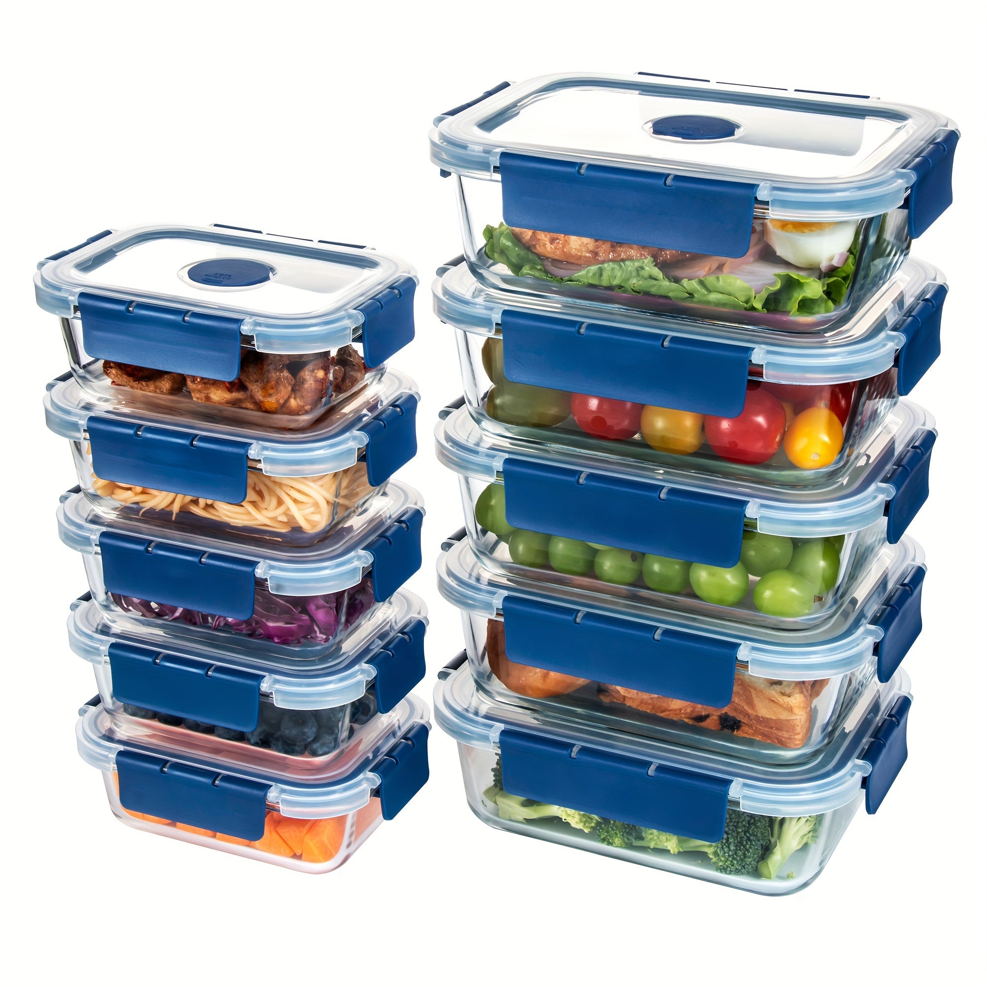 20 Pieces (10 Containers +10 Lids) High Borosilicate Glass Meal Prep Containers, Food Storage Containers With Airtight Leakproof Lids, Glass Lunch Boxes For Home Office Lunch Restaurants