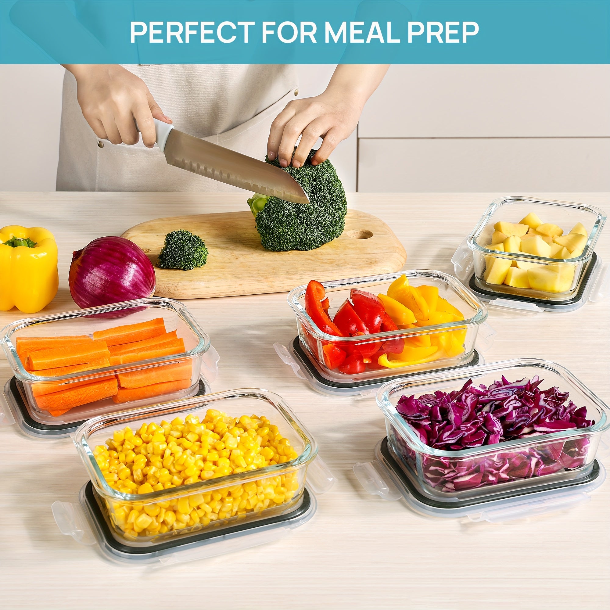 [5pcs Glass Containers] 5pcs 22oz BPA-Free Glass Meal Prep Containers with Airtight Lids | Microwave, Oven, Freezer & Dishwasher Safe | Stackable Food Storage for Lunches, Leftovers & Home Organization, Perfect for Salads, Pasta, Meat & More, Meal Prep
