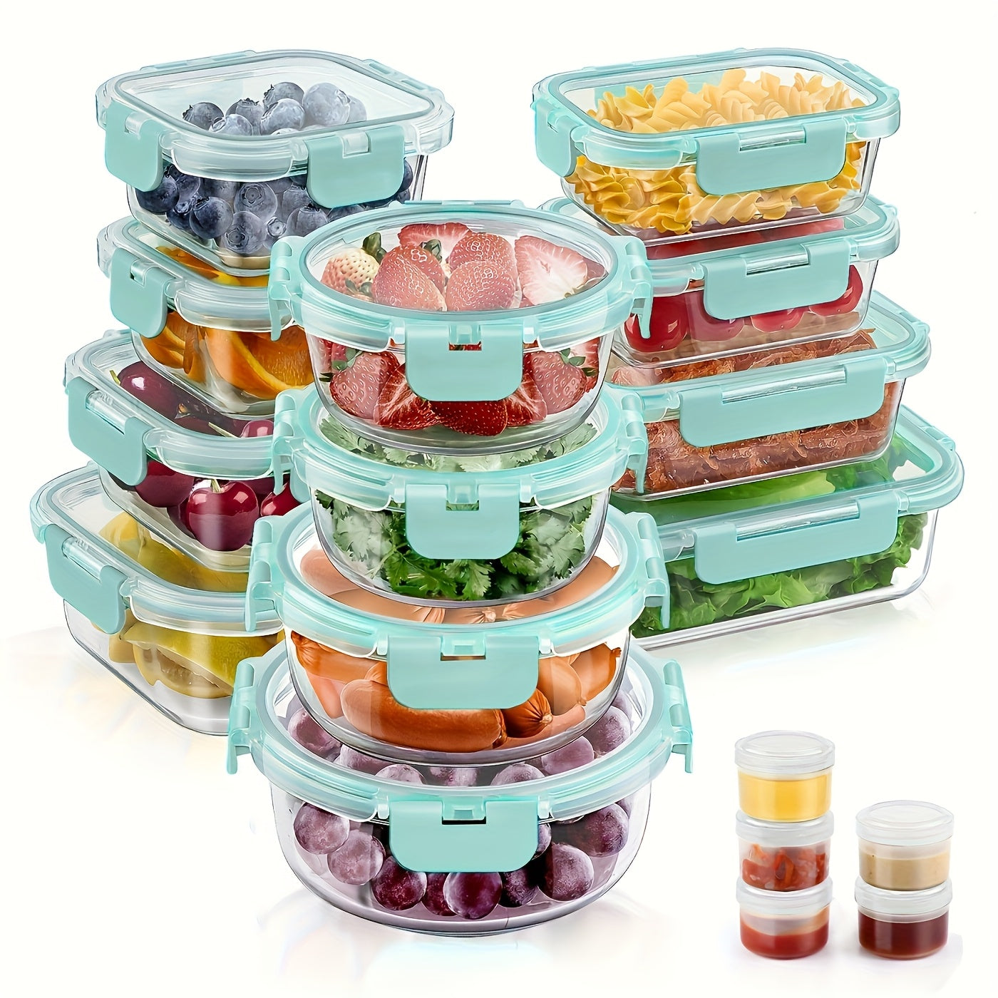 34pcs Set of Glass Food Storage Containers with Lids, Airtight Glass Meal Prep Containers (17 Containers And 17 Lids), Leak-Proof Lunch Containers Bpa-Free, Microwave, Oven, Freezer, Dishwasher Safe, Black