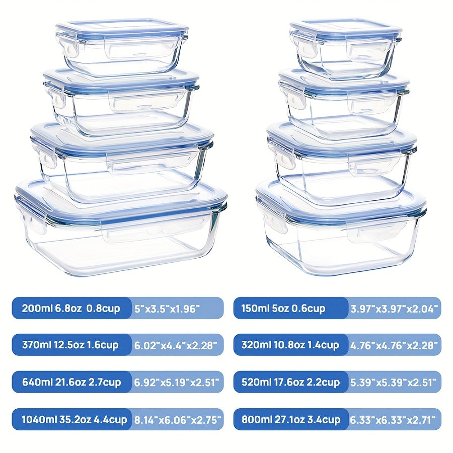 8/16pcs Glass Preservation Box Set, Food Storage Container with Sealed Lid, Glass Lunch Box for Home Kitchen And Office Lunch, Multi-color Sealed Lunch Container, Microwave Oven, Oven, Refrigerator, And Dishwasher.