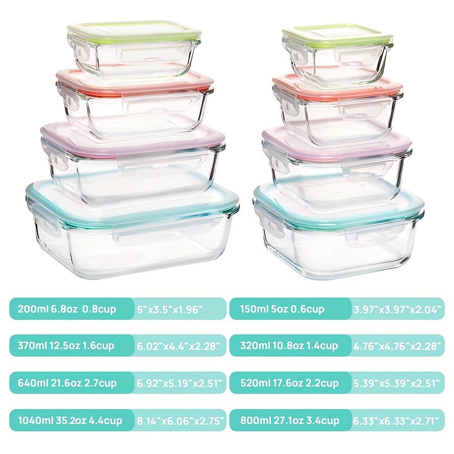 8/16pcs Glass Preservation Box Set, Food Storage Container with Sealed Lid, Glass Lunch Box for Home Kitchen And Office Lunch, Multi-color Sealed Lunch Container, Microwave Oven, Oven, Refrigerator, And Dishwasher.