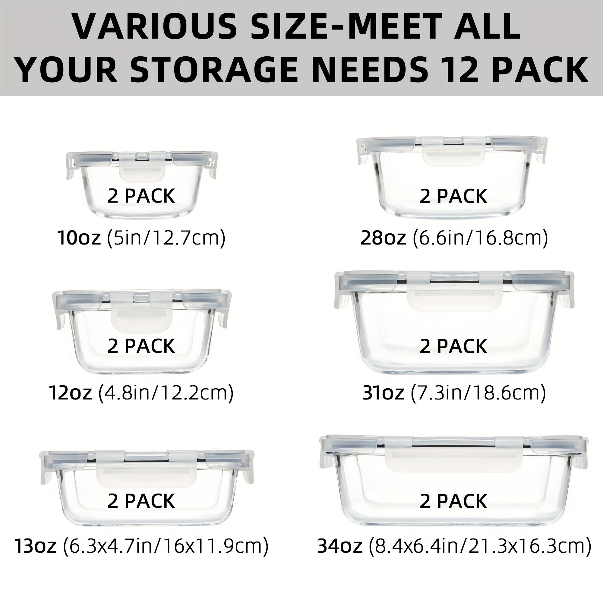 24PCS (12containers+12lids) High Borosilicate Glass Food Storage Containers Set - Leakproof, Airtight Lids - Perfect for Meal Prep, Lunch, Leftovers - For Home Kitchen Organization - Ideal Gift for Foodies & Busy Individuals