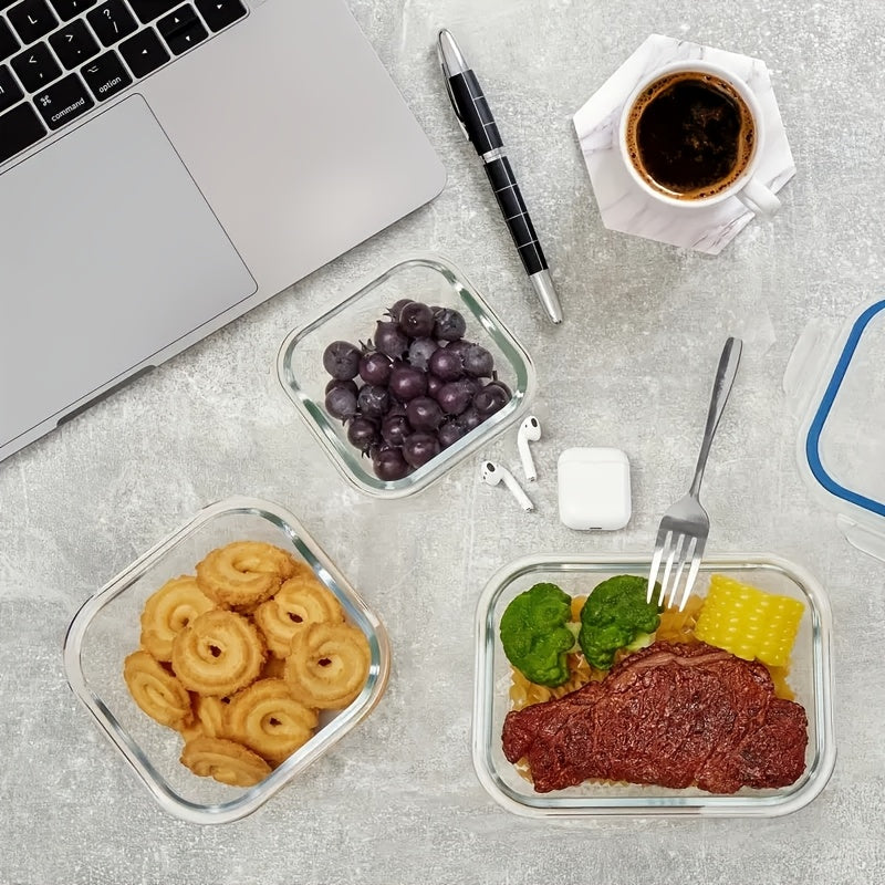 16pcs large capacity glass container set - Insulated lunch box, lunch box, leak-proof bento box with locking lid, Food & Dish Transport-Bus Tubs, microwave, Oven, refrigerator safe. Perfect for home, kitchen, office, lunch, restaurant storage.