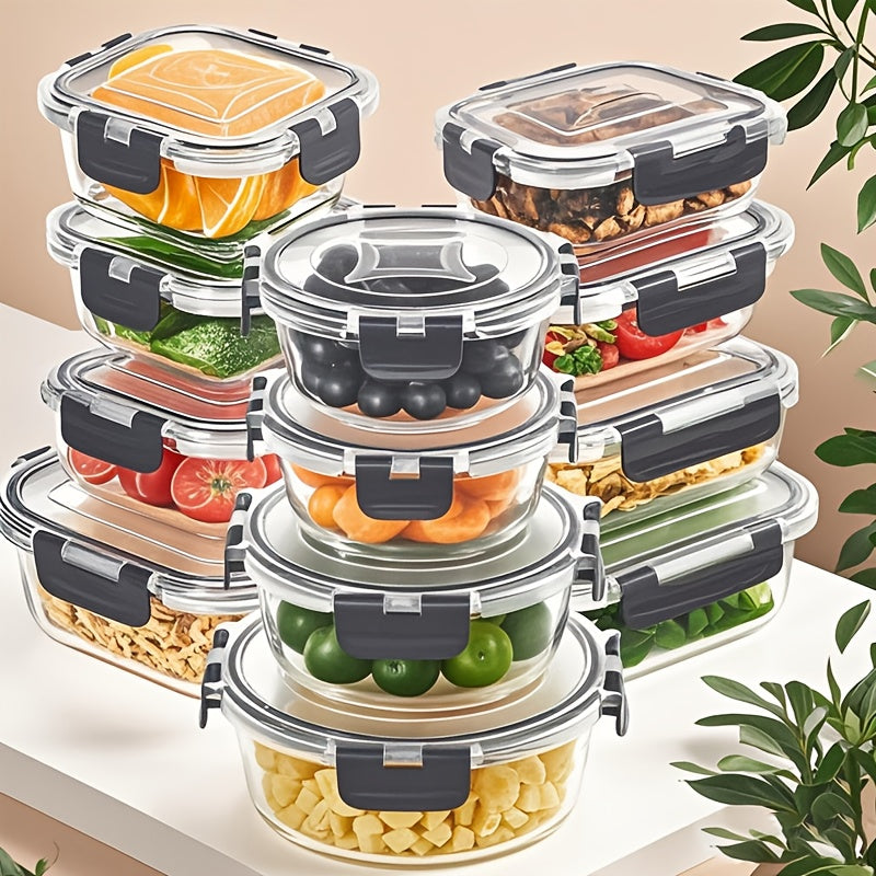 [Leak Proof Glass Containers] 24pcs (12 Lids 12 Containers) Leak Proof Glass Food Storage Containers | With Lids, Ideal For Meal Prep, Kitchen Storage, Lunch Use, Sealed Glass Lunch Box, Suitable For Microwave, Oven, Fridge And Dishwasher, Local Warehouse