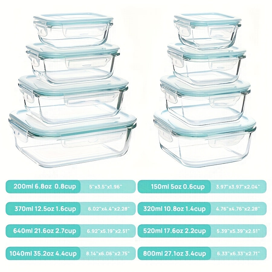 [Premium Glass Containers] 8pcs Premium Glass Food Storage Containers | Leak Proof Seal, Microwave, Oven, Freezer And Dishwasher Safe, With Flip Top Lids For Meal Prep, Leftovers, Pantry And Kitchen Organization