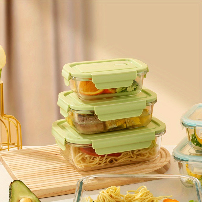 3pcs Leak-Proof Glass Storage Containers with Blue Lids - Microwave & Dishwasher Safe, Perfect for Meal Prep, Picnics, and Food Storage, Picnic Essentials|Modern Kitchenware|Glossy Finish