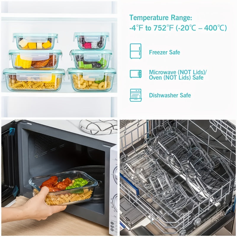 8/16pcs Glass Preservation Box Set, Food Storage Container with Sealed Lid, Glass Lunch Box for Home Kitchen And Office Lunch, Multi-color Sealed Lunch Container, Microwave Oven, Oven, Refrigerator, And Dishwasher.