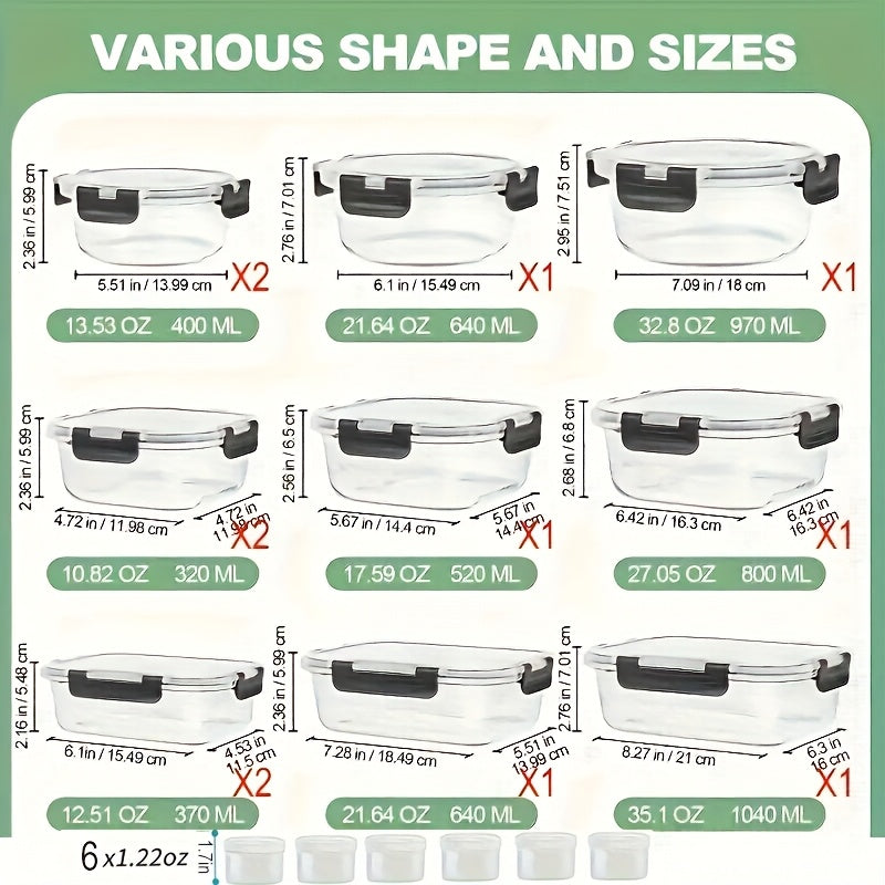 36pcs Food Storage Containers, Kitchen Organizers Leakproof Meal Prep Containers Local Warehouse 36pcs Including 12pcs Glass Containers With 12 Lids And 6 Seasoning Boxes With 6 Lids, Airtight Containers, Pantry And Kitchen Organization