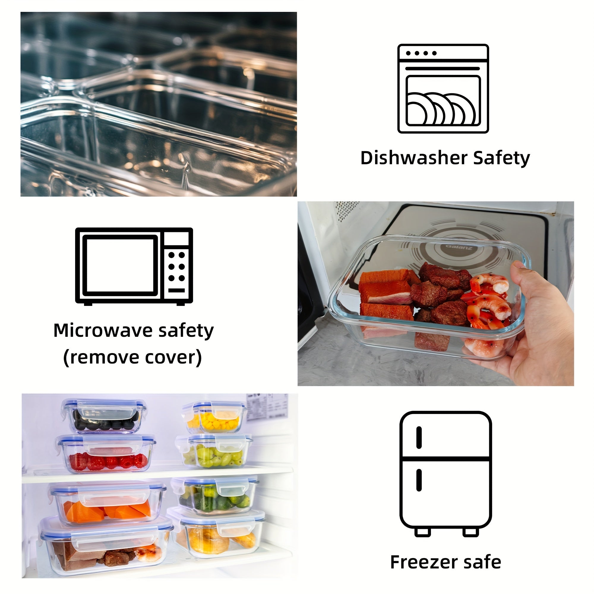 16 Pieces Glass Meal Prep Container With Lids, Lunch Containers For Food Storage, Airtight Kitchen Container For Leftover, Microwave, Freezer And Dishwasher Safe (8 Lids & 8 Glass Containers)