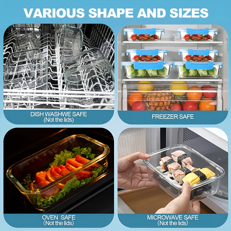 Stackable 4/24pcs Glass Food Container (2/12 Lids +2/12 Containers)-Multi-purpose Meal Prep And Pantry.With Airtight Lids, Oven, Microwave, Refrigerator And Dishwasher Safe. Durable, Space-saving Design Improves Heating Efficiency And Organization