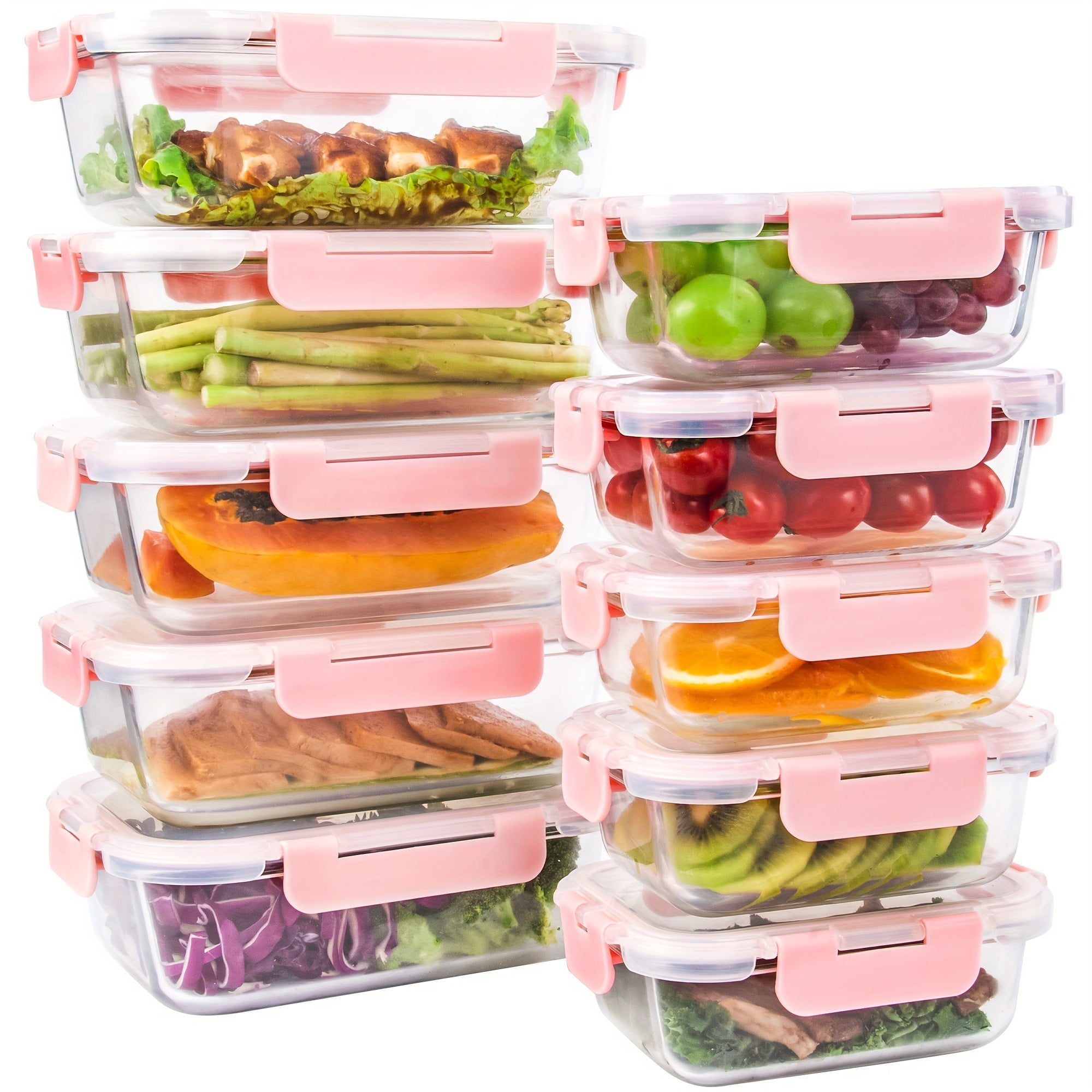 20 Pieces (10 Containers +10 Lids) High Borosilicate Glass Meal Prep Containers, Food Storage Containers With Airtight Leakproof Lids, Glass Lunch Boxes For Home Office Lunch Restaurants