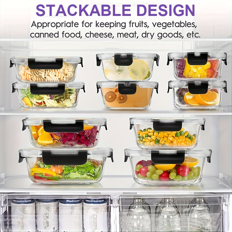 34pcs (17 Lids+17 Glass Bowl) Glass Food Storage Containers with Airtight Lids, Glass Meal Prep Containers for Lunch, Kitchen Storage Containers, Ideal for Food Storage In Microwave Ovens, Dishwashers, Offices, Schools, And Camping, Black