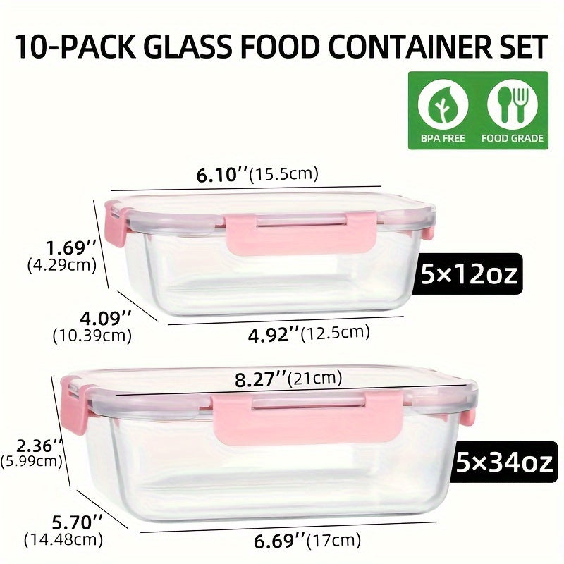 Glass Meal Prep Containers, Food Storage Containers with Lids Airtight, Glass Lunch Boxes, Microwave, Oven, Freezer and Dishwasher Safe, Pink