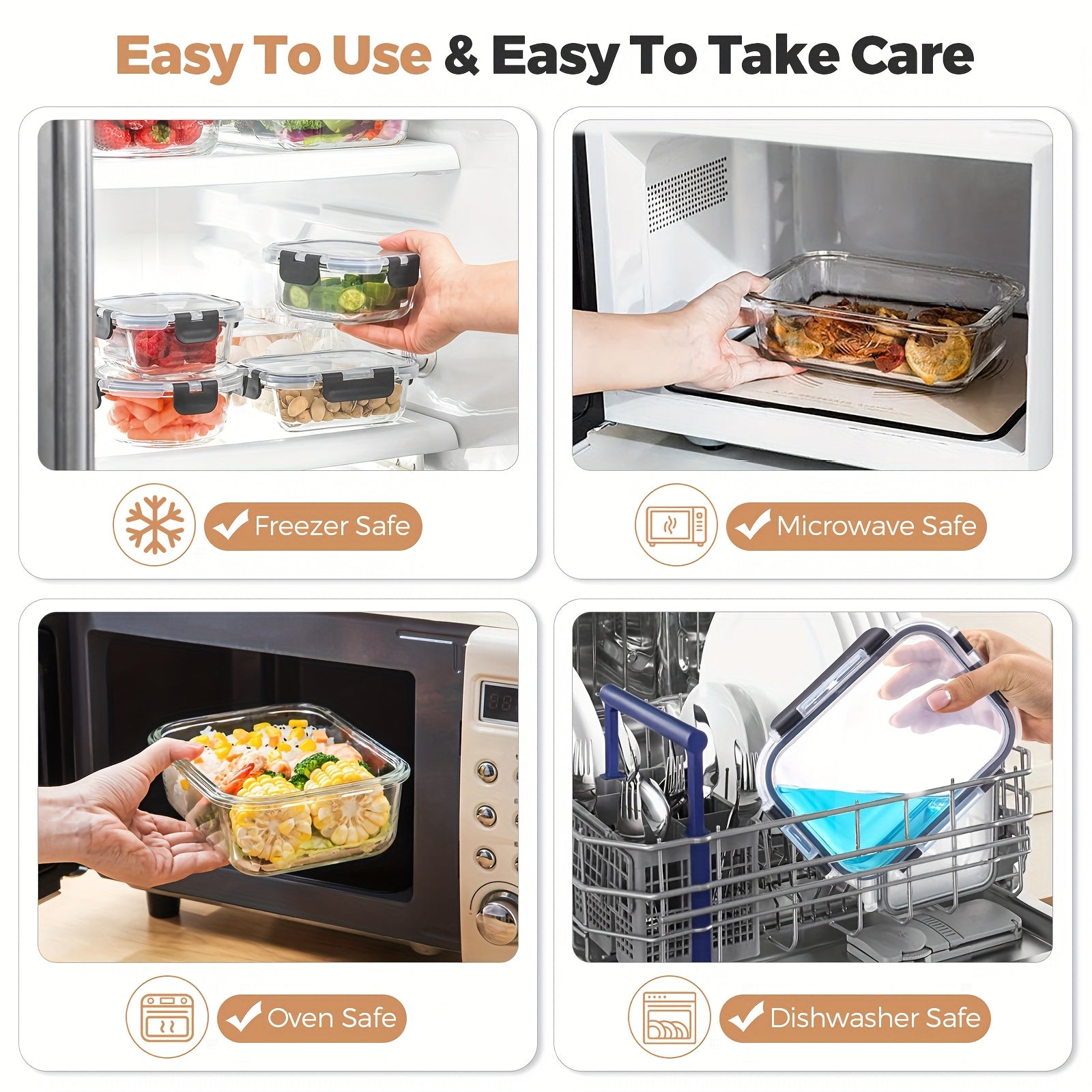 [24pcs Glass Food Containers] 24pcs Glass Food Storage Containers With Lids | 12 Glass Containers & 12 Leakproof Snap Lock Lids | Airtight Meal Prep Boxes For Kitchen And Lunch