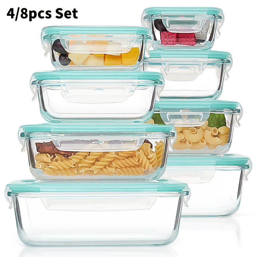 4/8pcs Set Of Glass Food Storage Containers, Leak Proof Sealed Lid, Lunch Box, Suitable For Microwave Ovens, Ovens, Freezers, And Dishwashers, Christmas Gift