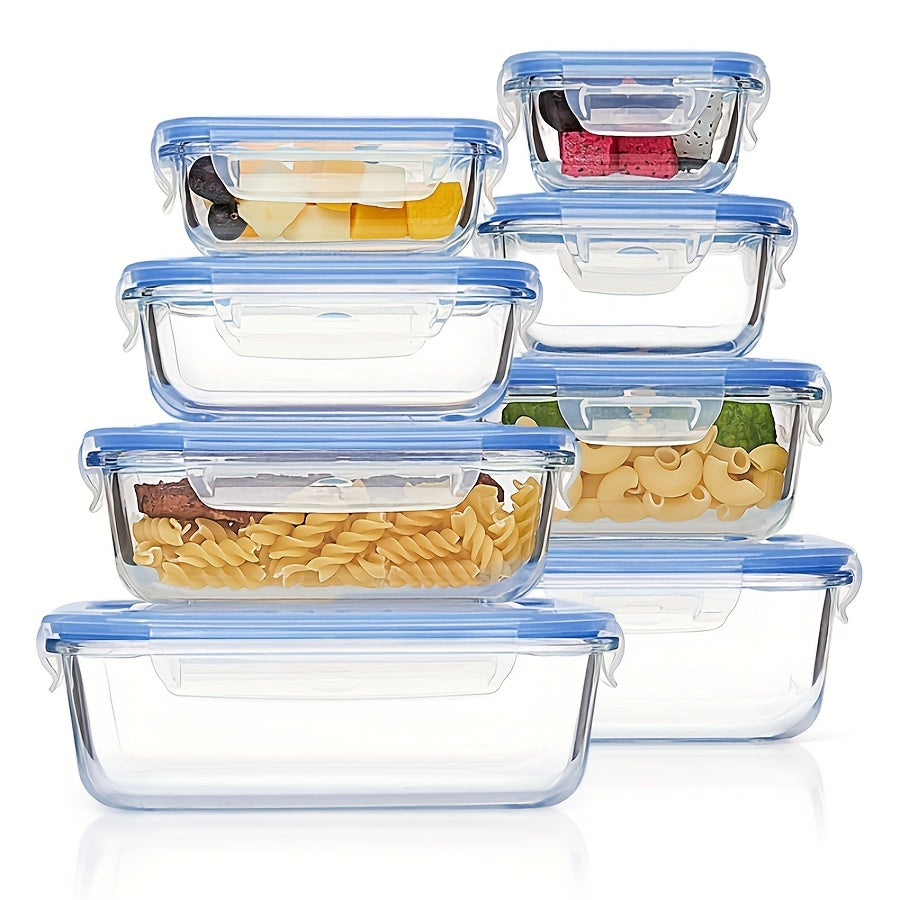 8/16pcs Glass Preservation Box Set, Food Storage Container with Sealed Lid, Glass Lunch Box for Home Kitchen And Office Lunch, Multi-color Sealed Lunch Container, Microwave Oven, Oven, Refrigerator, And Dishwasher.