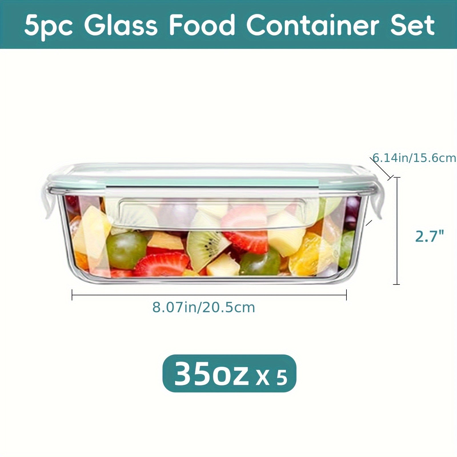 [Leak-Proof Glass Containers] 5 Pack Leak-Proof Glass Food Storage Containers | 30oz Airtight BPA-Free Meal Prep Containers, Microwave, Oven, Freezer & Dishwasher Safe, Stackable Space-Saving Design for Lunch, Office, Home & Travel