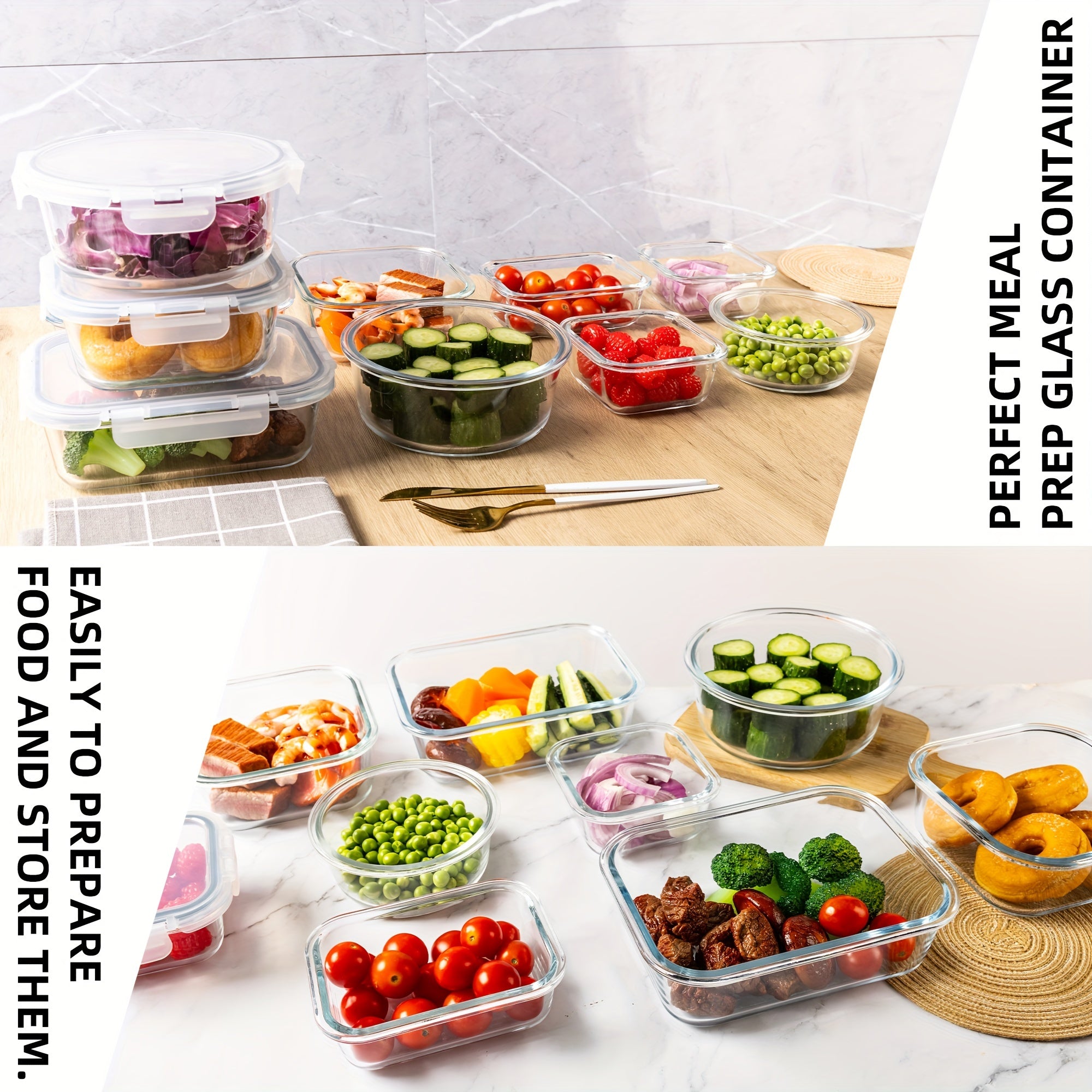 24PCS (12containers+12lids) High Borosilicate Glass Food Storage Containers Set - Leakproof, Airtight Lids - Perfect for Meal Prep, Lunch, Leftovers - For Home Kitchen Organization - Ideal Gift for Foodies & Busy Individuals