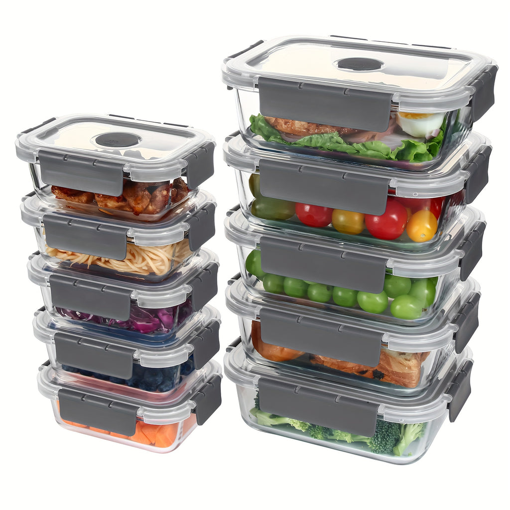 20 Pieces (10 Containers +10 Lids) High Borosilicate Glass Meal Prep Containers, Food Storage Containers With Airtight Leakproof Lids, Glass Lunch Boxes For Home Office Lunch Restaurants
