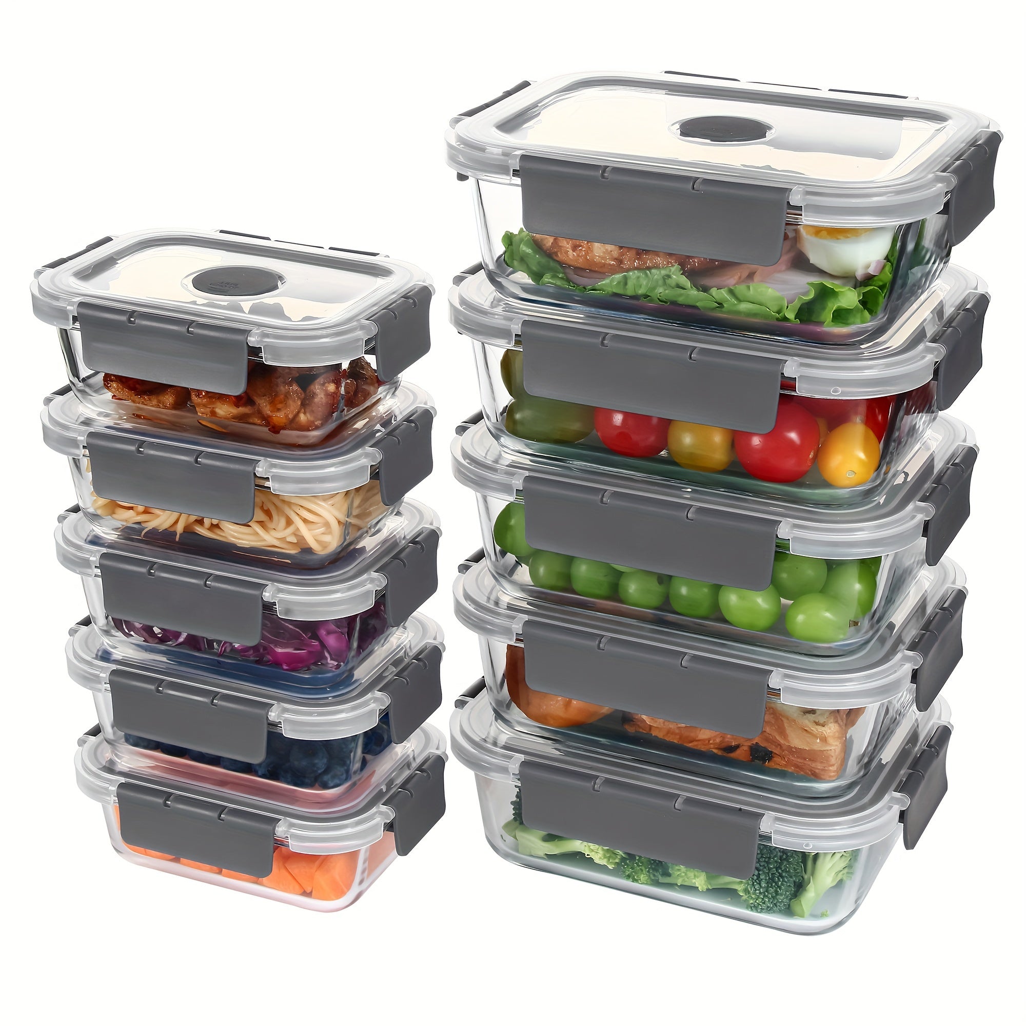 20 Pieces (10 Containers +10 Lids) High Borosilicate Glass Meal Prep Containers, Food Storage Containers With Airtight Leakproof Lids, Glass Lunch Boxes For Home Office Lunch Restaurants