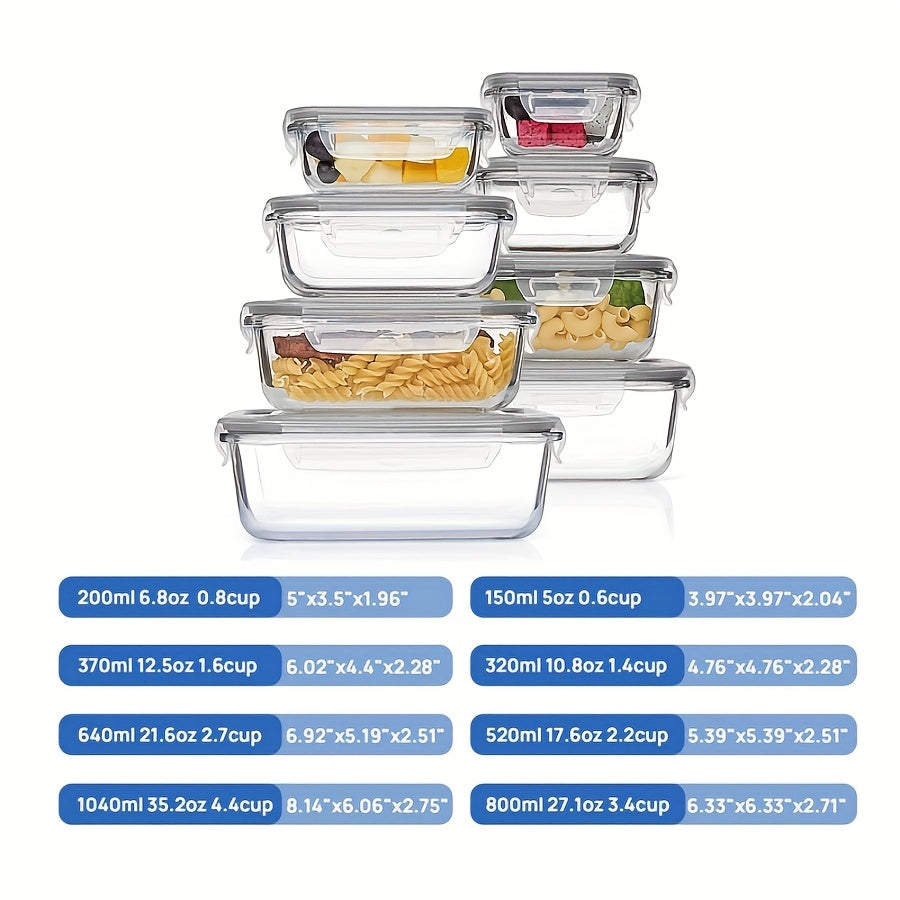 8/16pcs Glass Preservation Box Set, Food Storage Container with Sealed Lid, Glass Lunch Box for Home Kitchen And Office Lunch, Multi-color Sealed Lunch Container, Microwave Oven, Oven, Refrigerator, And Dishwasher.