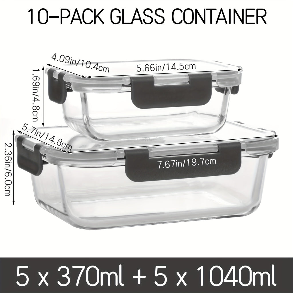 20 Pieces (10 Containers +10 Lids) High Borosilicate Glass Meal Prep Containers, Food Storage Containers With Airtight Leakproof Lids, Glass Lunch Boxes For Home Office Lunch Restaurants
