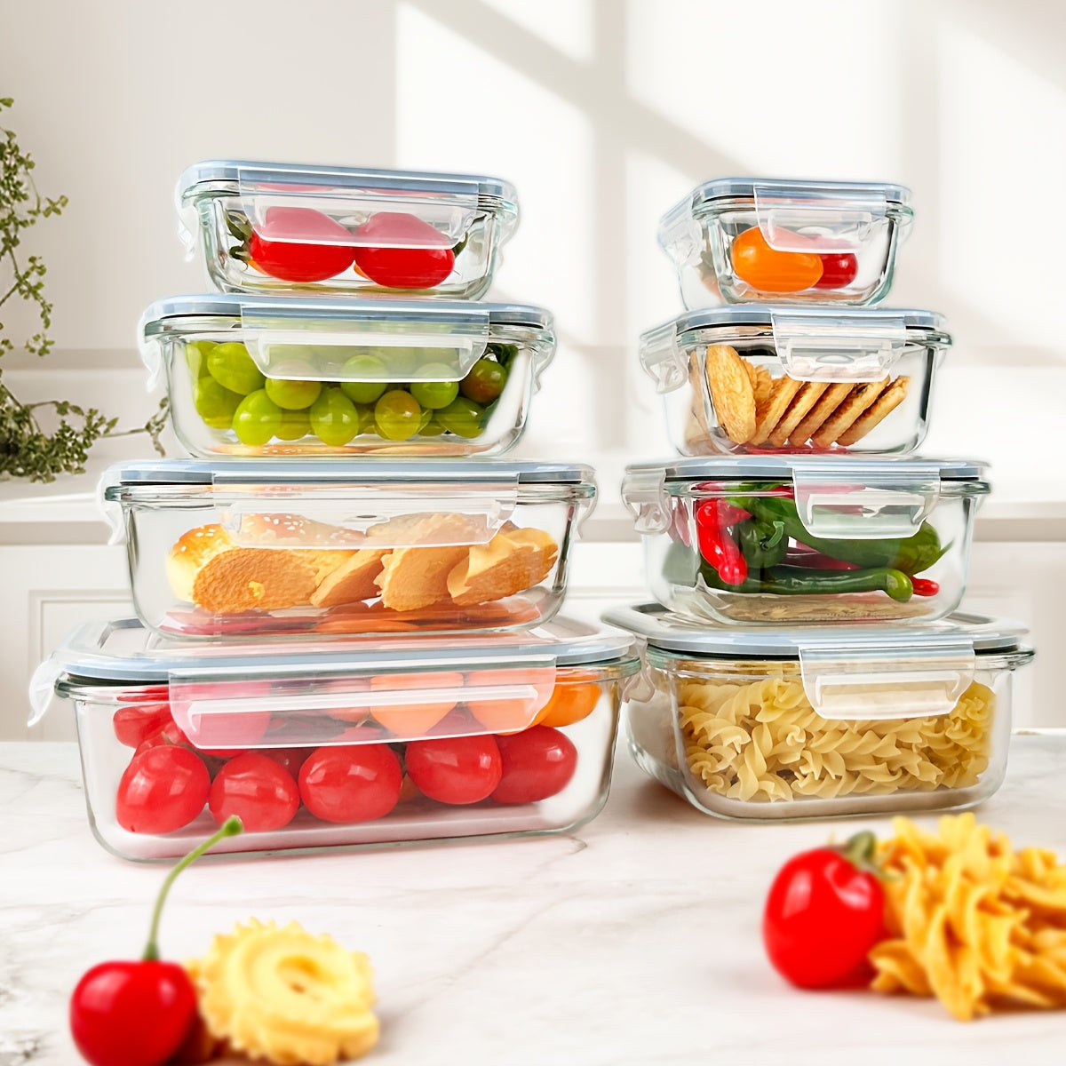 [Premium Glass Containers] 8 Pack Premium Glass Food Storage Containers | Airtight, Leak-Proof, Microwave/Oven/Freezer/Dishwasher Safe, BPA-Free, Stain-Resistant, Easy-Clean Design with Flip-Top Lids for Meal Prep, Bento Boxes, Leftovers & Fresh