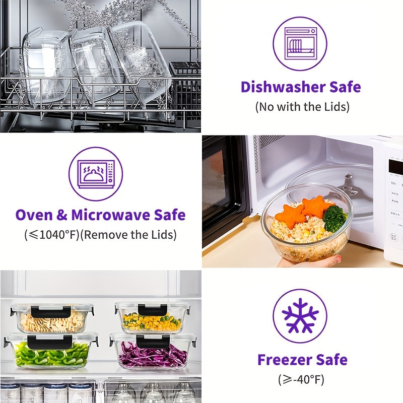 34pcs (17 Lids+17 Glass Bowl) Glass Food Storage Containers with Airtight Lids, Glass Meal Prep Containers for Lunch, Kitchen Storage Containers, Ideal for Food Storage In Microwave Ovens, Dishwashers, Offices, Schools, And Camping, Black