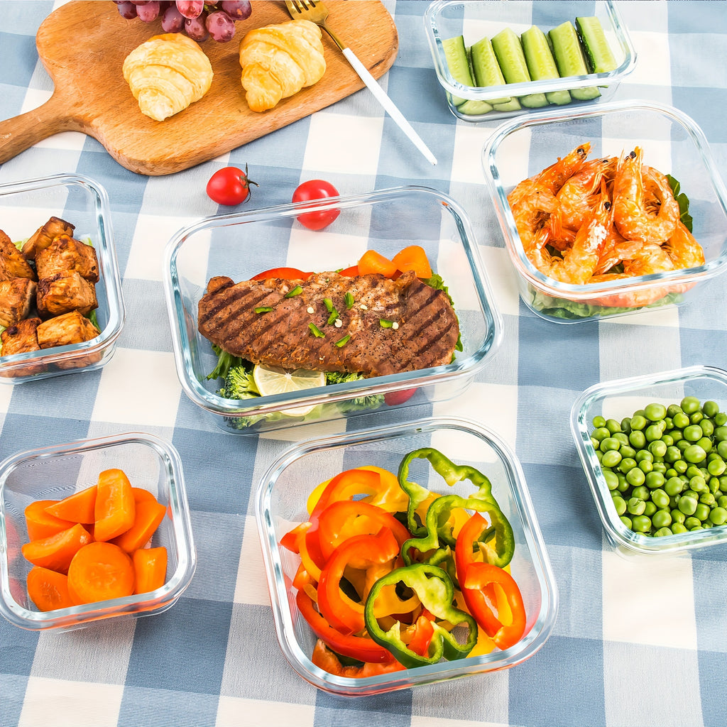16 Pieces Glass Meal Prep Container With Lids, Lunch Containers For Food Storage, Airtight Kitchen Container For Leftover, Microwave, Freezer And Dishwasher Safe (8 Lids & 8 Glass Containers)