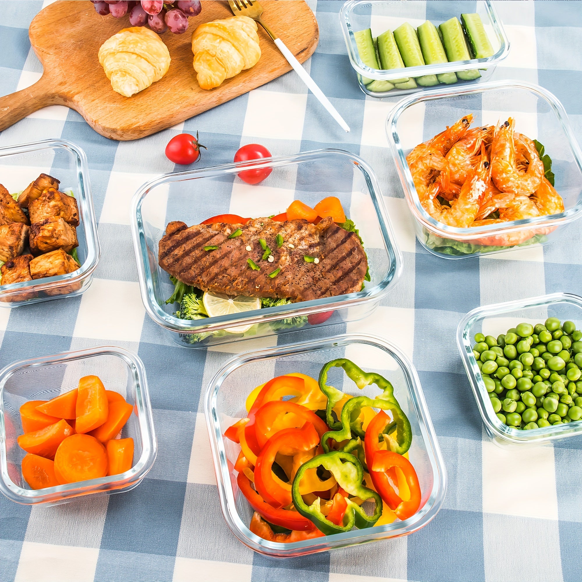 16 Pieces Glass Meal Prep Container With Lids, Lunch Containers For Food Storage, Airtight Kitchen Container For Leftover, Microwave, Freezer And Dishwasher Safe (8 Lids & 8 Glass Containers)