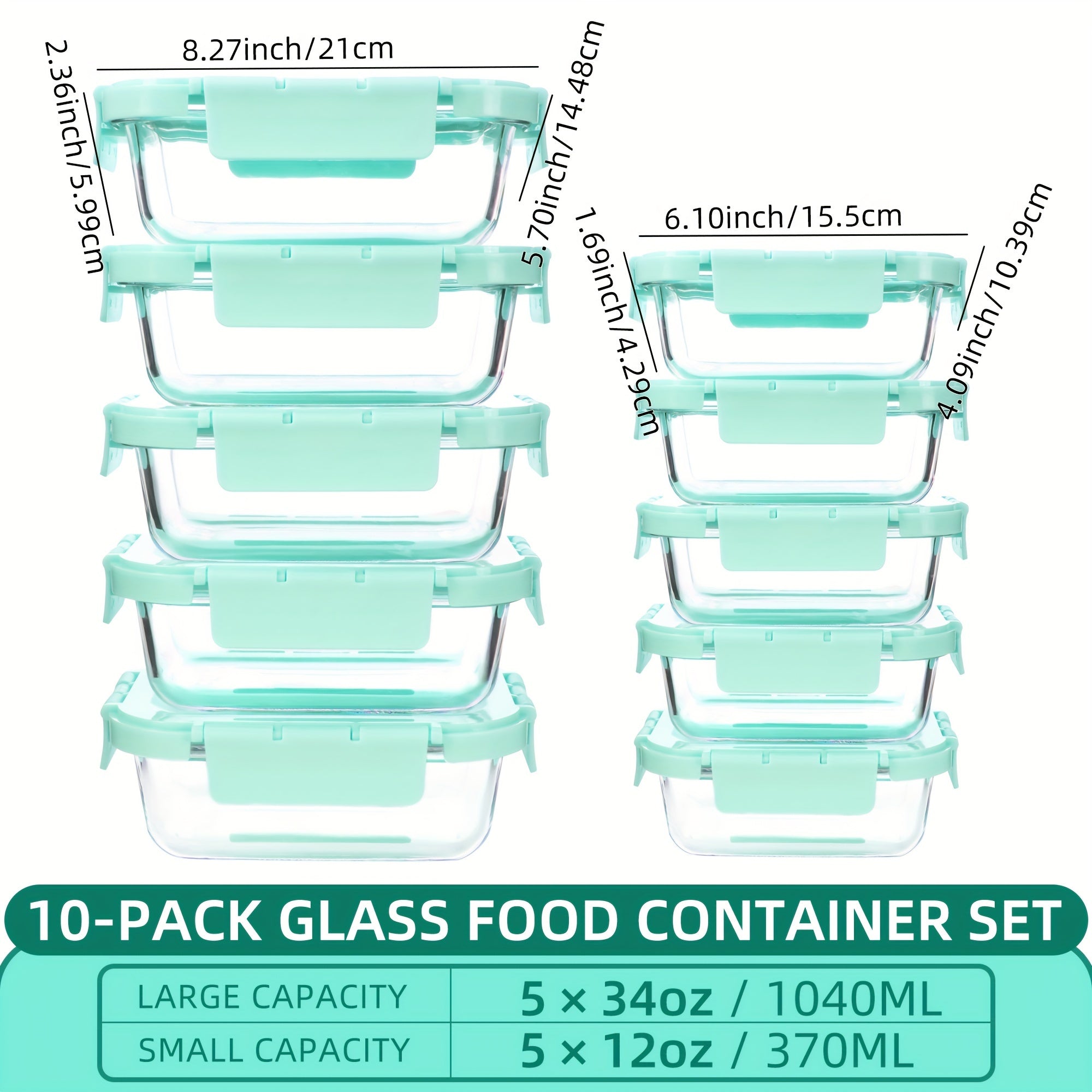 [10-PACK] High Borosilicate Glass Meal Prep Containers with Steam Vent, Food Storage Containers with Airtight Lids, for Home Kitchen Office Lunch Portion Control