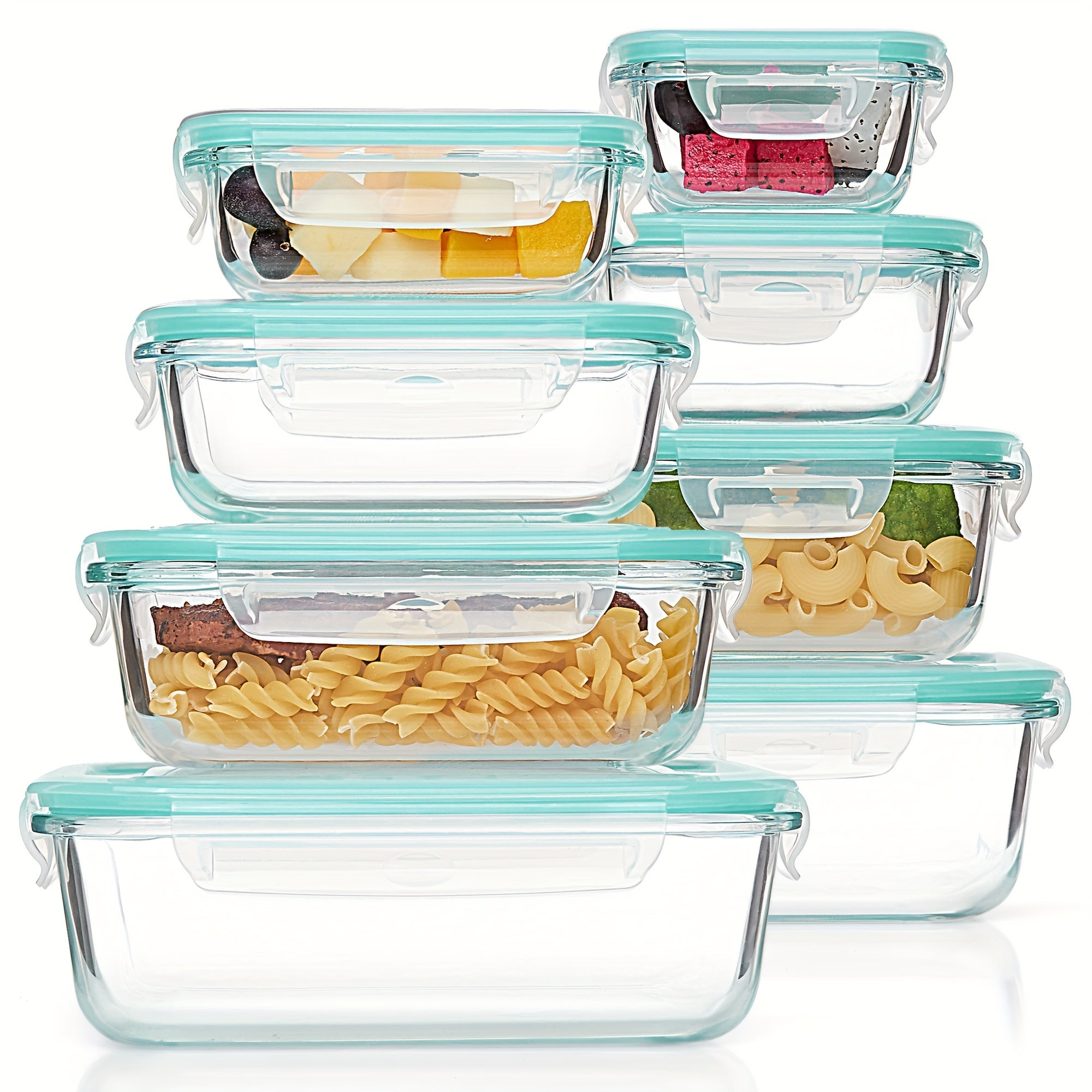 16pcs large capacity glass container set - Insulated lunch box, lunch box, leak-proof bento box with locking lid, Food & Dish Transport-Bus Tubs, microwave, Oven, refrigerator safe. Perfect for home, kitchen, office, lunch, restaurant storage.