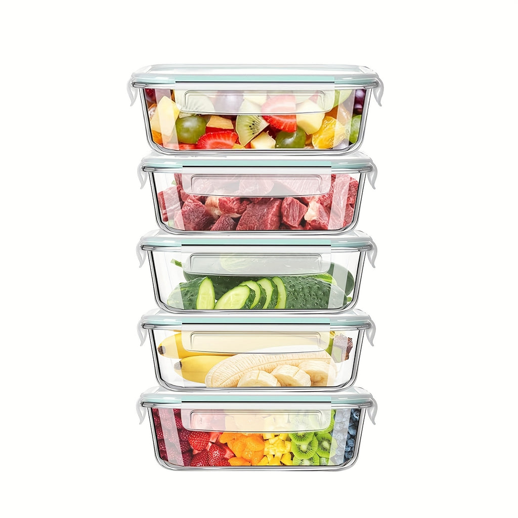 [Leak-Proof Glass Containers] 5 Pack Leak-Proof Glass Food Storage Containers | 30oz Airtight BPA-Free Meal Prep Containers, Microwave, Oven, Freezer & Dishwasher Safe, Stackable Space-Saving Design for Lunch, Office, Home & Travel