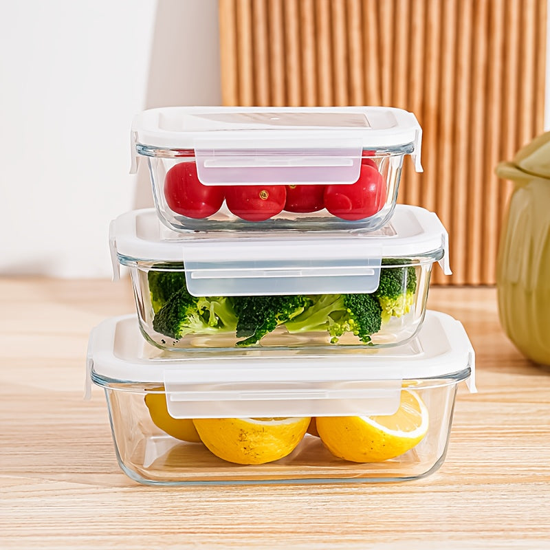 3pcs Leak-Proof Glass Storage Containers with Blue Lids - Microwave & Dishwasher Safe, Perfect for Meal Prep, Picnics, and Food Storage, Picnic Essentials|Modern Kitchenware|Glossy Finish