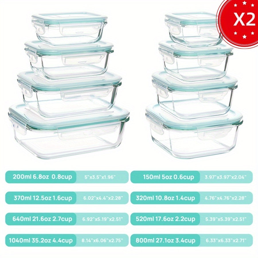 8/16pcs Glass Preservation Box Set, Food Storage Container with Sealed Lid, Glass Lunch Box for Home Kitchen And Office Lunch, Multi-color Sealed Lunch Container, Microwave Oven, Oven, Refrigerator, And Dishwasher.
