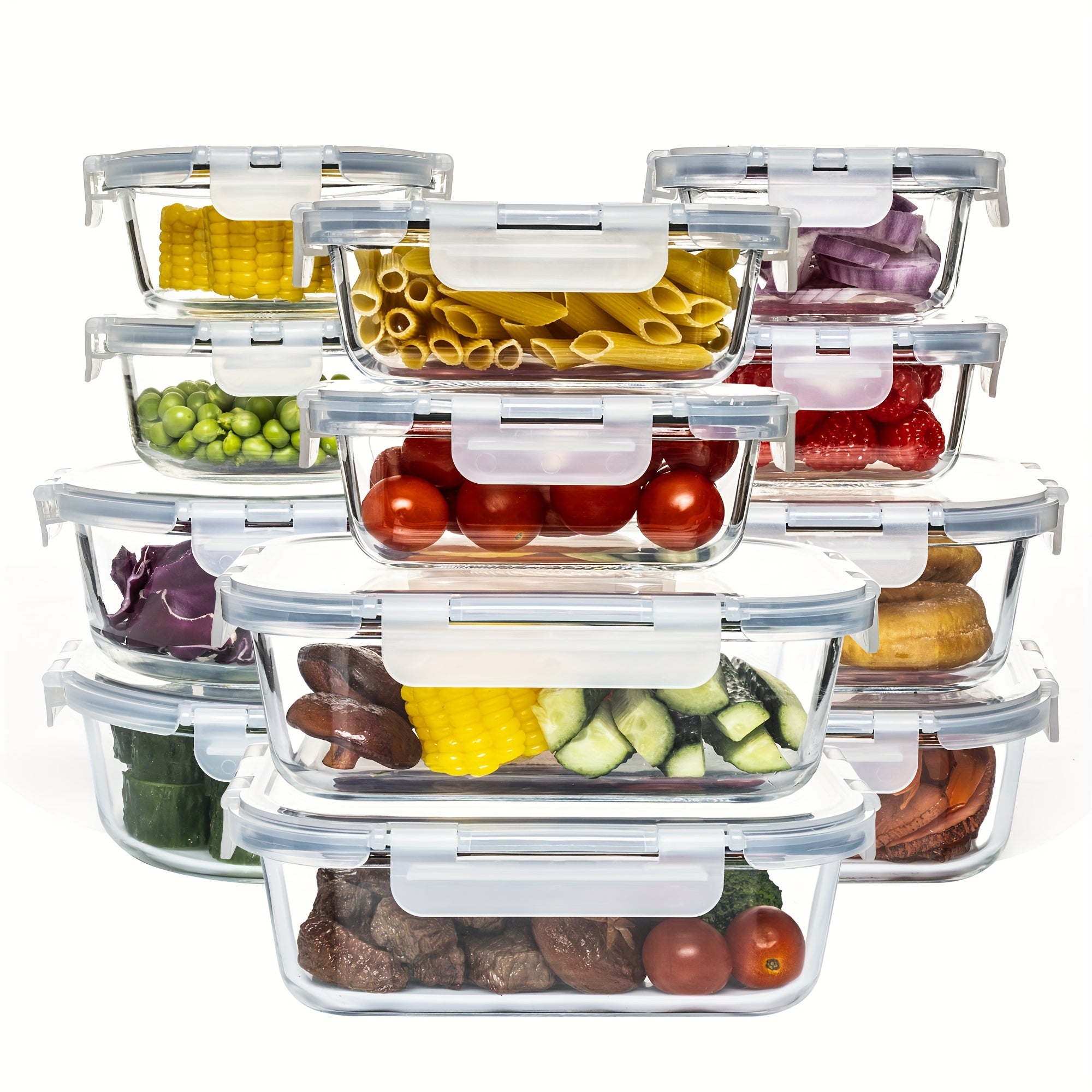 24PCS (12containers+12lids) High Borosilicate Glass Food Storage Containers Set - Leakproof, Airtight Lids - Perfect for Meal Prep, Lunch, Leftovers - For Home Kitchen Organization - Ideal Gift for Foodies & Busy Individuals