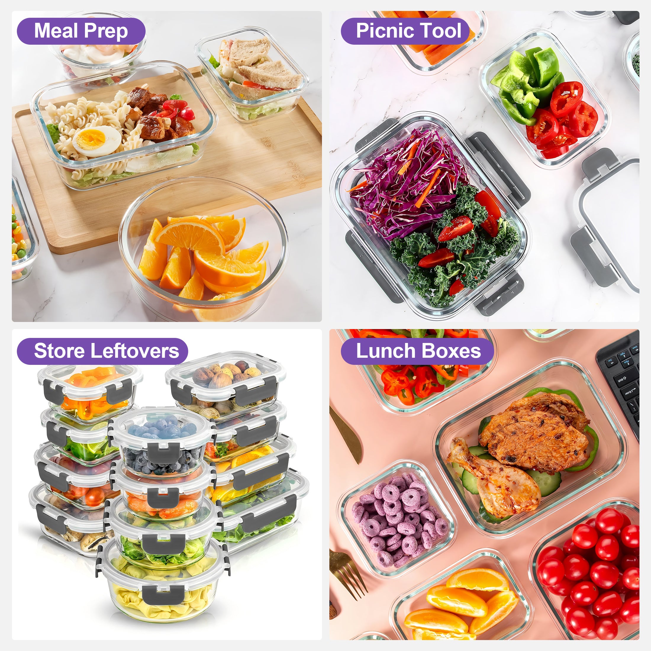 24Pcs (12 Lids+12 Glass Bowl) Glass Food Storage Containers with Airtight Lids, Glass Meal Prep Containers for Lunch, Kitchen Storage Containers, Airtight Freezer Safe Food Storage Containers, Reusable, Ideal for Food Storage in Microwave Ovens,