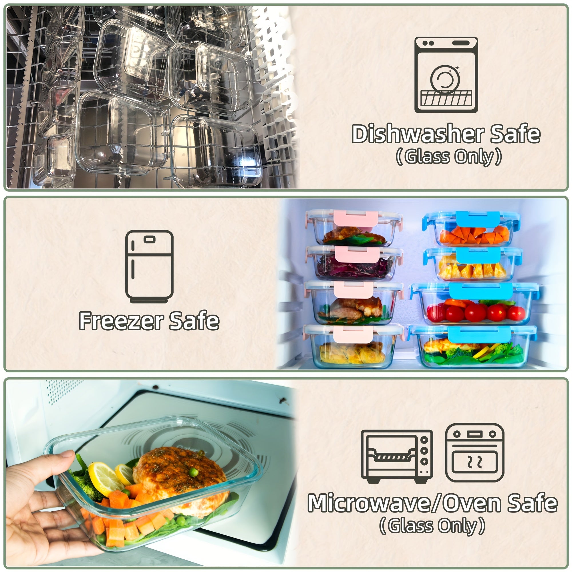 Glass Meal Prep Containers, Food Storage Containers with Lids Airtight, Glass Lunch Boxes, Microwave, Oven, Freezer and Dishwasher Safe, Pink