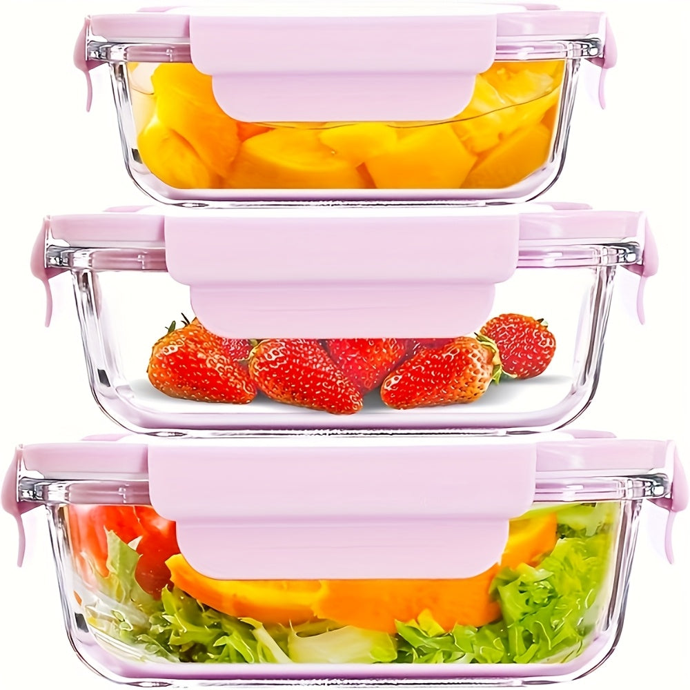 3pcs Leak-Proof Glass Storage Containers with Blue Lids - Microwave & Dishwasher Safe, Perfect for Meal Prep, Picnics, and Food Storage, Picnic Essentials|Modern Kitchenware|Glossy Finish
