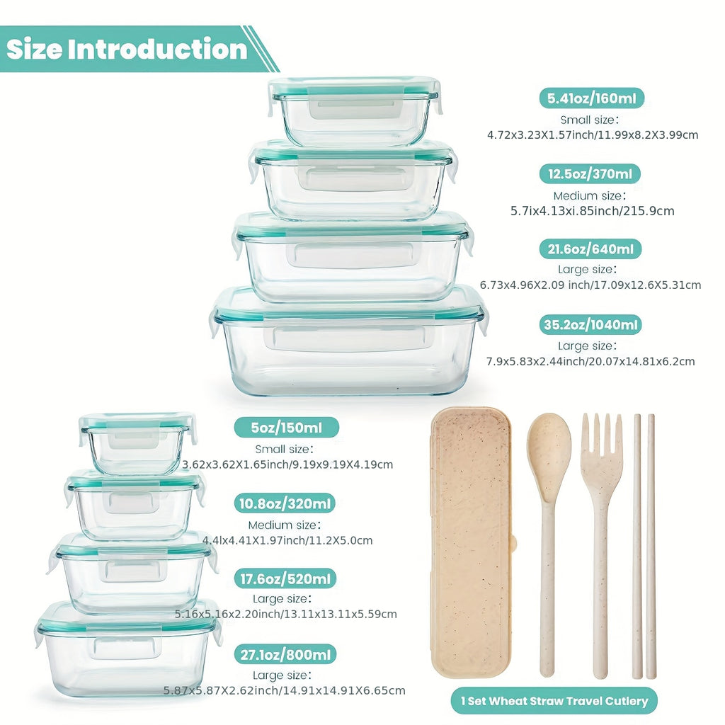 [5pcs Glass Meal Boxes] 5pcs Glass Meal Boxes with Upgraded Snap Lock Lids | 36oz Glass Food Storage Containers 2-Compartment Set, Sealed and Leak-Proof | Microwave, Oven, Refrigerator Safe 36oz