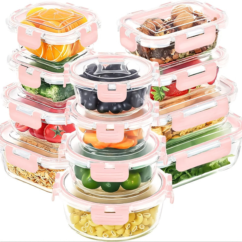 24pcs Glass Food Storage Container Set With Upgraded Snap Lock Lids. Stackable Airtight Glass Storage Containers, Glass Lunch Box Set, Ideal For Lunch, Food Storage, Meal Prep, Microwave, Oven, Freezer Safe, Dishwasher Safe For Easy Cleaning. Black.