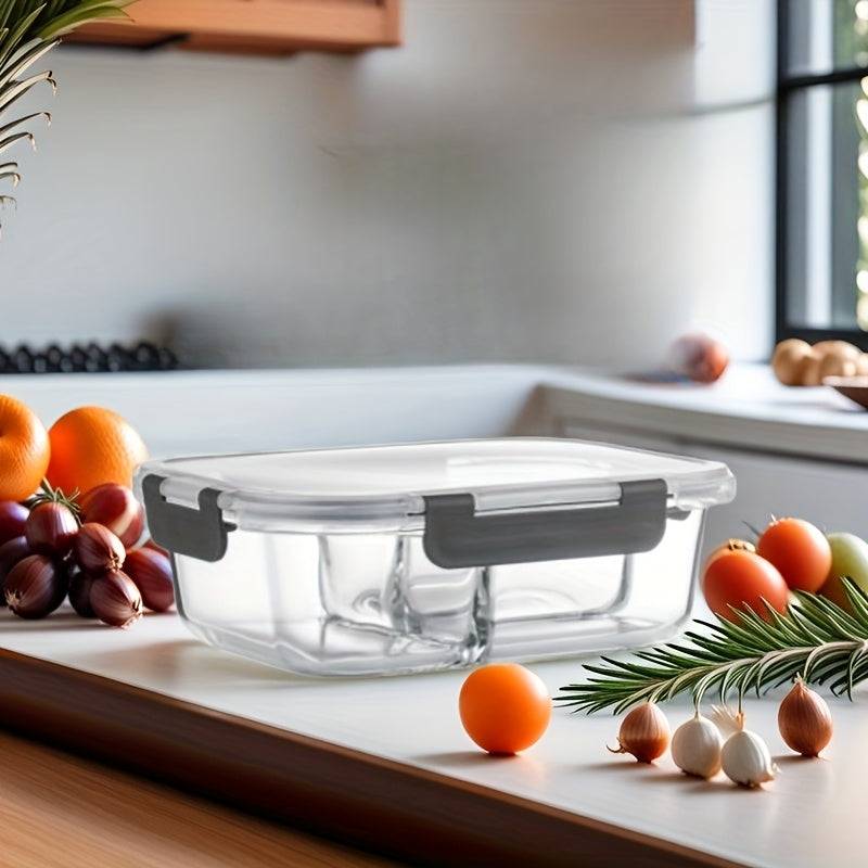 1pc Large 22.88oz Glass Lunch Box with Lid - 2 Compartment Design, Microwave & Refrigerator Safe, Ideal for Outdoor Use, Perfect Gift Optio