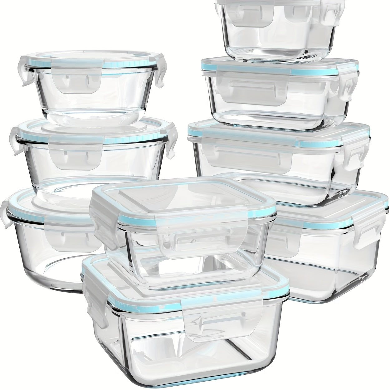 [18 Glass Containers] 18 Glass Food Storage Containers | Meal Preparation, Sealed Bento Box with Leak Proof Lock Cover | BPA Free, Suitable for Microwave Ovens, Lunch Boxes, Ovens, Refrigerators, and Dishwashers