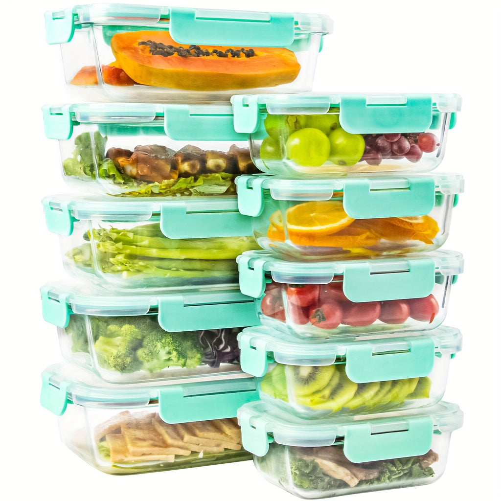 20 Pieces (10 Containers +10 Lids) High Borosilicate Glass Meal Prep Containers, Food Storage Containers With Airtight Leakproof Lids, Glass Lunch Boxes For Home Office Lunch Restaurants