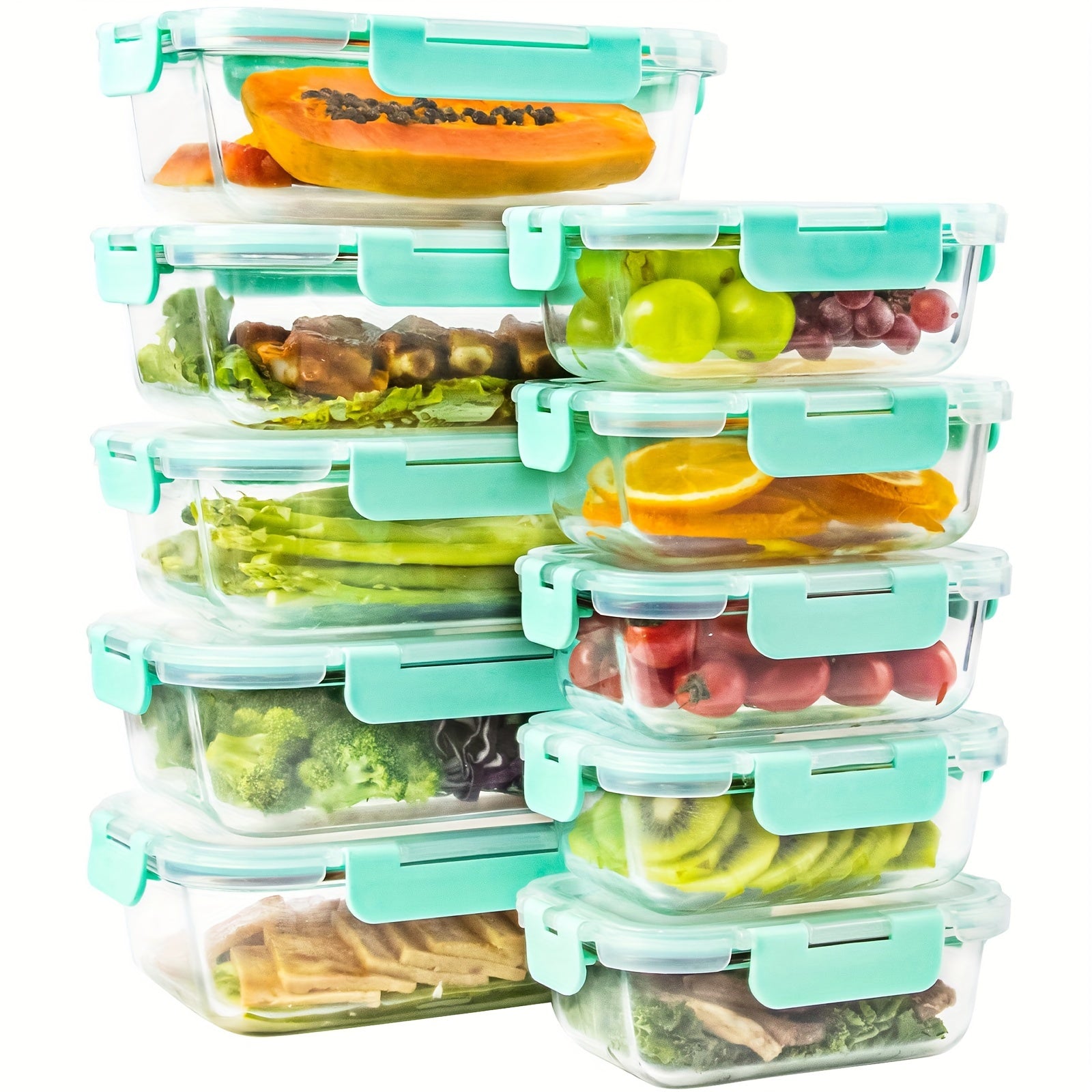 20 Pieces (10 Containers +10 Lids) High Borosilicate Glass Meal Prep Containers, Food Storage Containers With Airtight Leakproof Lids, Glass Lunch Boxes For Home Office Lunch Restaurants