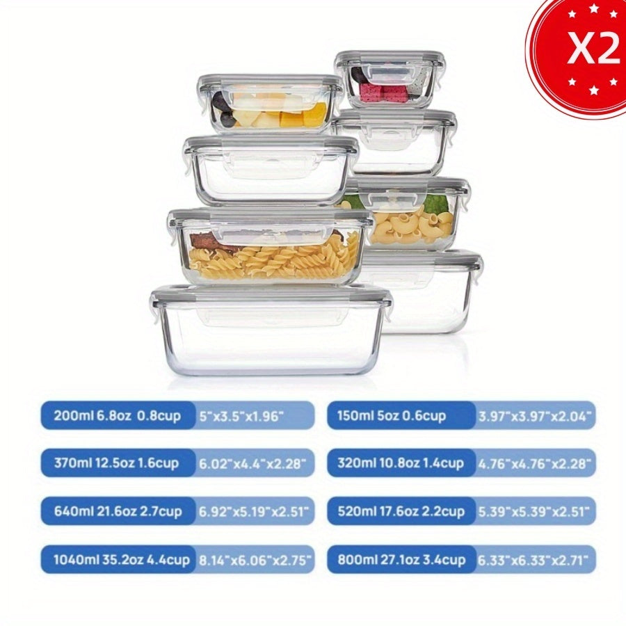 8/16pcs Glass Preservation Box Set, Food Storage Container with Sealed Lid, Glass Lunch Box for Home Kitchen And Office Lunch, Multi-color Sealed Lunch Container, Microwave Oven, Oven, Refrigerator, And Dishwasher.