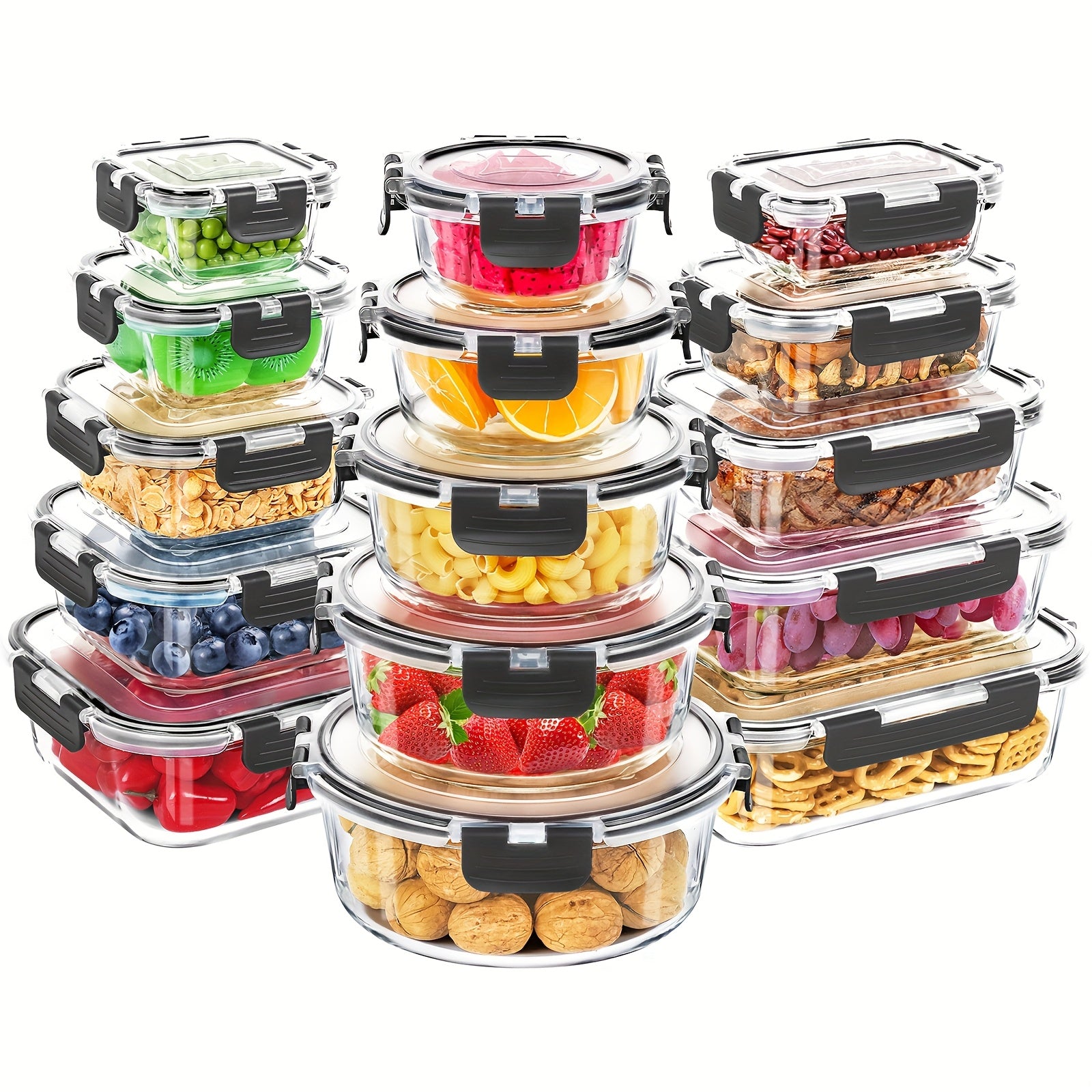 [15pcs Glass Containers] 15pcs Glass Food Storage Containers | Meal Prep Containers, Lunch Bento Boxes with Leak-proof Lids for Microwave, Freezer & Dishwasher, BPA Free - Gray