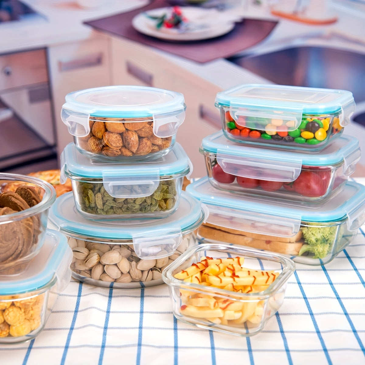 [18 Glass Containers] 18 Glass Food Storage Containers | Meal Preparation, Sealed Bento Box with Leak Proof Lock Cover | BPA Free, Suitable for Microwave Ovens, Lunch Boxes, Ovens, Refrigerators, and Dishwashers