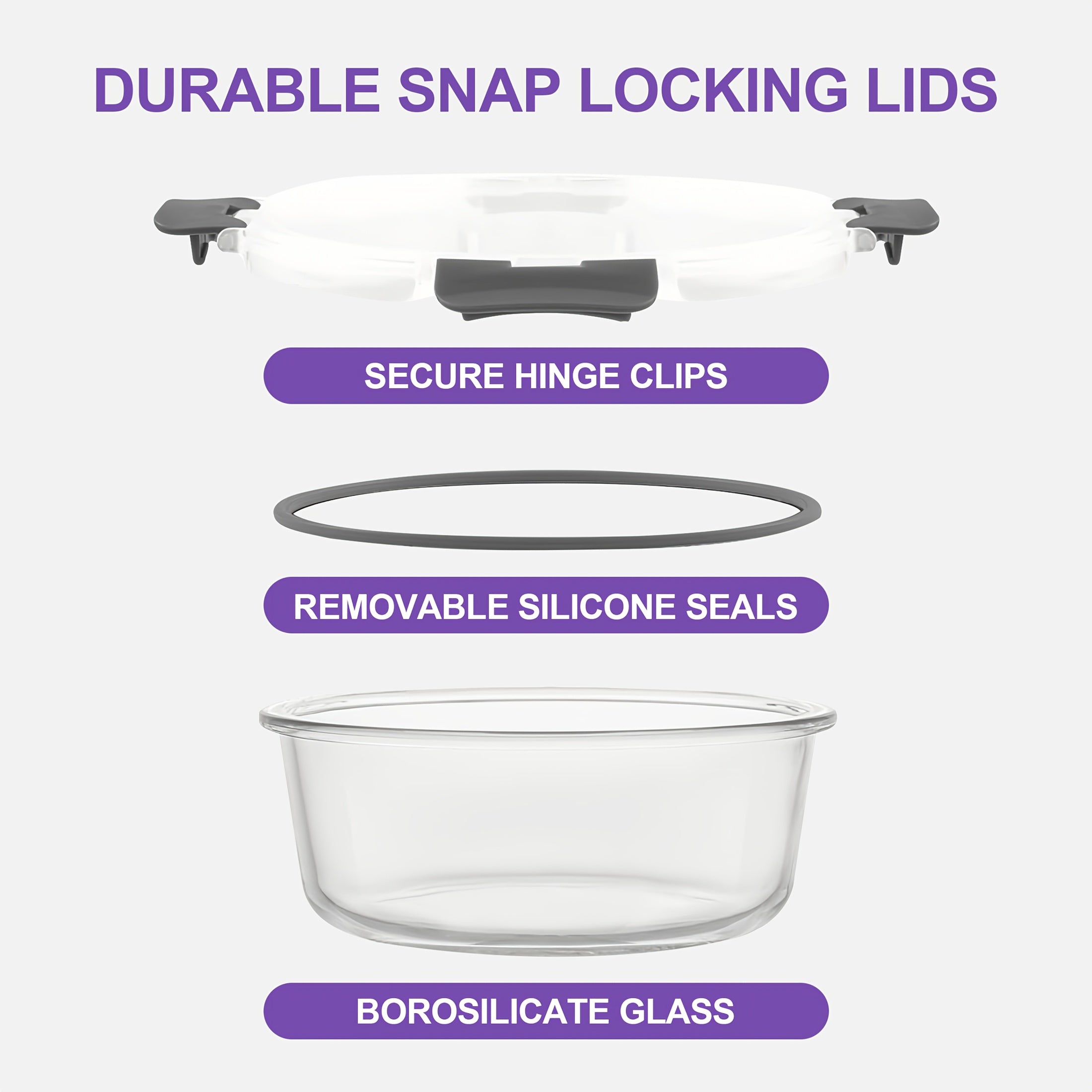 Set Of 24 (12 Lids 12 Glass Bowls) With Airtight Lid, Glass Food Prep Container For Lunch, Kitchen Storage Container, Sealed, Reusable, Ideal For Storing Food In The Microwave, Refrigerator, Dishwasher, Office, School, And Camping, Black/Grey